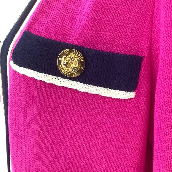 Vintage 90s ST. JOHN Cardigan Sweater Blazer M Old Money Knit Jacket Long Y2K - Picture 5 of 11